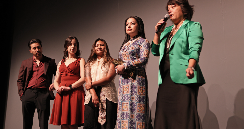 My Sister's House CEO Christine Nguyen, right, answers a question at the panel discussion following the screening of "And Then We Rise" while (left to right) writer and director Jeff Fong, Sacramento State criminal justice professor Danielle Slakoff, director Gelli Pascual and AnneitS founder Serena Vu look on. (Photo by Elmer Javier, courtesy of SAPFF)