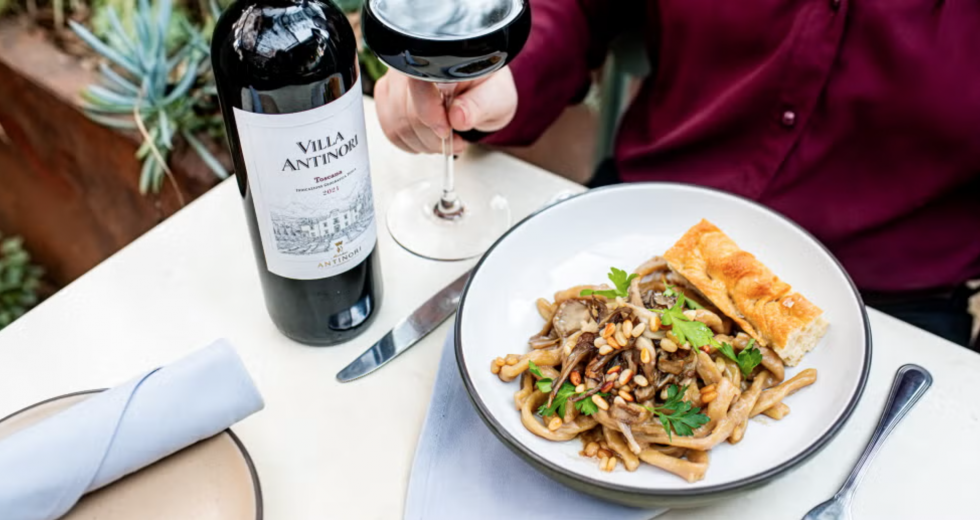 Betty Wine Bar in Sacramento pairs maitake mushrooms with pine nuts and Spanish tempranillo wine. (Photo by Rachel Valley)