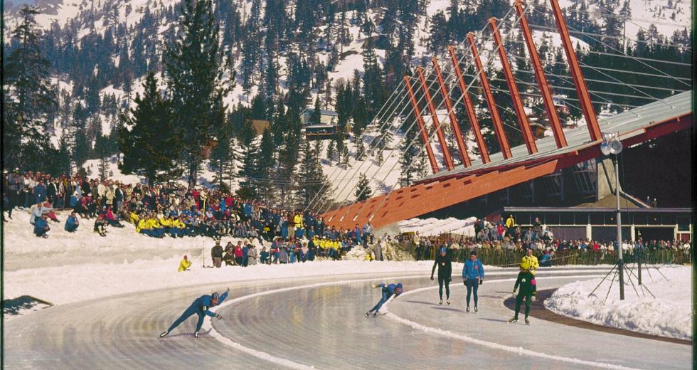 Speed skaters at Squaw Valley during the 1960 Olympics 