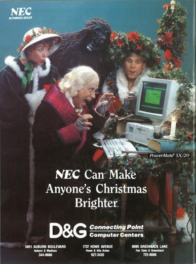 1.) "NEC Can Make Anyone's Christmas Brighter" (Dec. 1990)
Clearly one of those Christmas ghosts is about to mug Scrooge.
1.) "NEC Can Make Anyone's Christmas Brighter" (Dec. 1990)
Clearly one of those Christmas ghosts is about to mug Scrooge.
