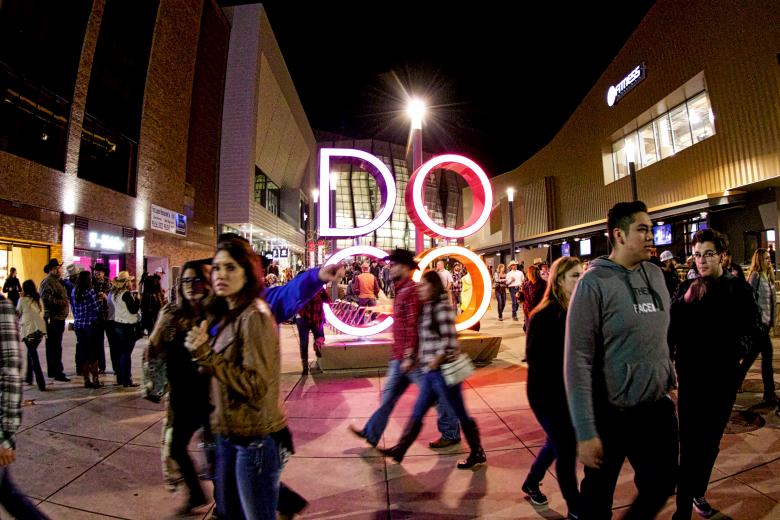 In front of the DOCO sign outside the Golden 1 Center after the Jan. 27 event.