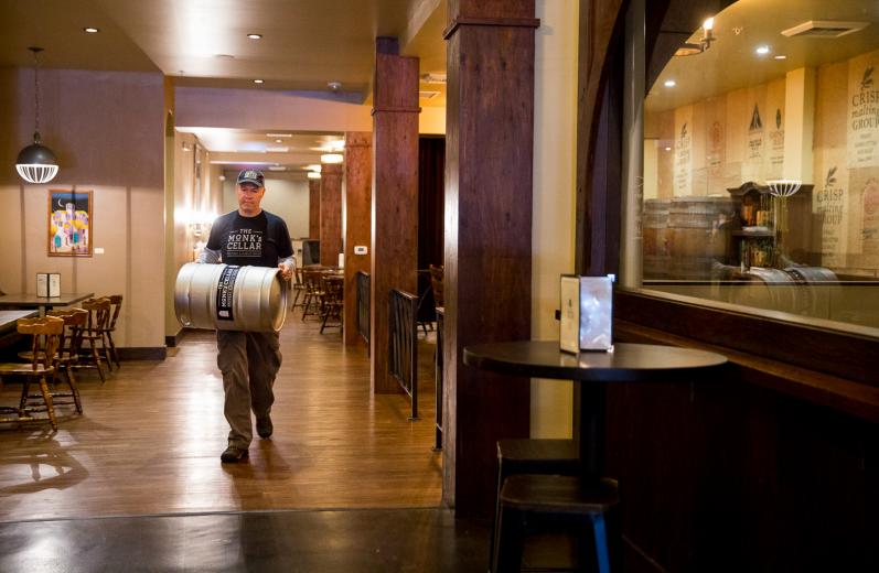 Their menu features handcrafted beers, rare beers imported from Europe, wine and cocktails, along with sausages, salads, hamburgers, sandwiches, and fish and chips. Trips to Europe in Klein’s youth inspired his interest in the interplay among beer, food and culture. He mimics that interaction at Monk’s. Customers come here to drink, eat and converse — there are no TVs by design.
Their menu features handcrafted beers, rare beers imported from Europe, wine and cocktails, along with sausages, salads, hamburgers, sandwiches, and fish and chips. Trips to Europe in Klein’s youth inspired his interest in the interplay among beer, food and culture. He mimics that interaction at Monk’s. Customers come here to drink, eat and converse — there are no TVs by design.