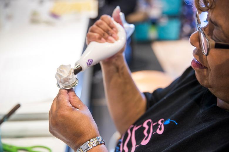 The Cake Depot fills an average of 10 cake orders per week, mostly custom requests that range in price between $150 to thousands of dollars, while maintaining a retail storefront with eight flavors of cupcakes and other confections. The Cake Depot offers full-service party dessert buffet planning, and hosts occasional cake decorating classes.