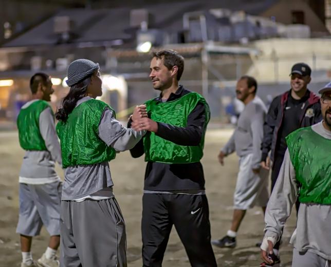 Sacramento Republic General Manager Todd Dunivant greets an inmate after a game. (Photo by Steve Martarano)
