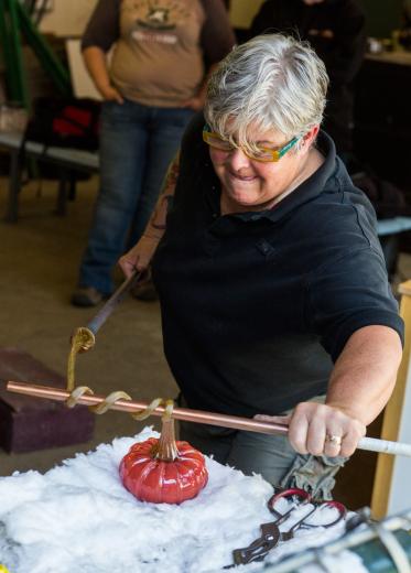 The four women blow thousands of pumpkins every year and retail them for $25 to $400 a pop. The little glass gourds make their way to four glass-pumpkin patches annually, including a massive art installation at the Morton Arboretum, in Lisle, Ill., where the women display and sell close to 2,000 creations in a single weekend. The four women blow thousands of pumpkins every year and retail them for $25 to $400 a pop. The little glass gourds make their way to four glass-pumpkin patches annually, including a massive art installation at the Morton Arboretum, in Lisle, Ill., where the women display and sell close to 2,000 creations in a single weekend.