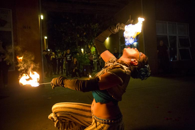 Sequoia worked for a fiber optic company at the time, making decent money, but the job was so boring she quit without any concrete plan for what to do next. “The only plan was: I am not happy, and I am following my heart.” She lived in her van and traveled around; during this time, her love of performance art took shape. She’s never looked back.
Sequoia worked for a fiber optic company at the time, making decent money, but the job was so boring she quit without any concrete plan for what to do next. “The only plan was: I am not happy, and I am following my heart.” She lived in her van and traveled around; during this time, her love of performance art took shape. She’s never looked back.