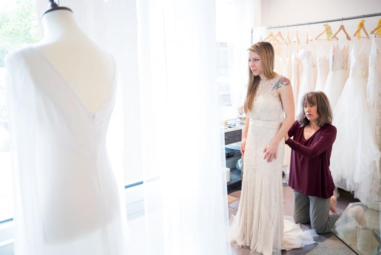 She has worked on over 700 wedding dresses since starting the business in 1991; much of that work involves redesigning dresses. A bride-to-be will bring in an heirloom bridal gown to modernize it for her own wedding.