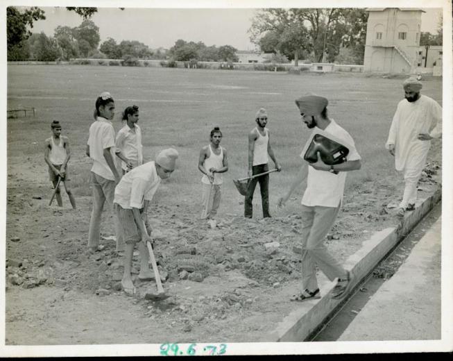 Jasbir Kang performing community service (foreground with shovel) at the National Social Service Summer Camp in Punjab in 1973. (Photos courtesy of the Kang family and the UC Davis Pioneering Punjabis Digital Archive)