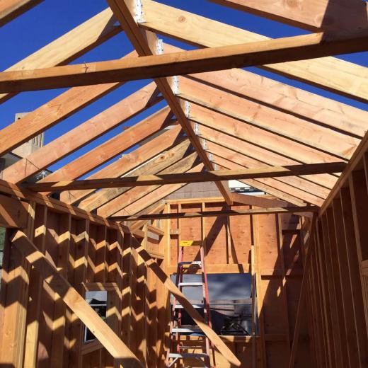 Inside looking up at the roof framing Inside looking up at the roof framing