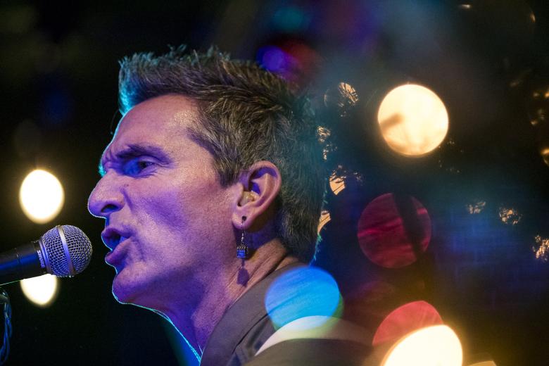 Bassist Paul Zinn performs for a music video at the Torch Club in Sacramento.