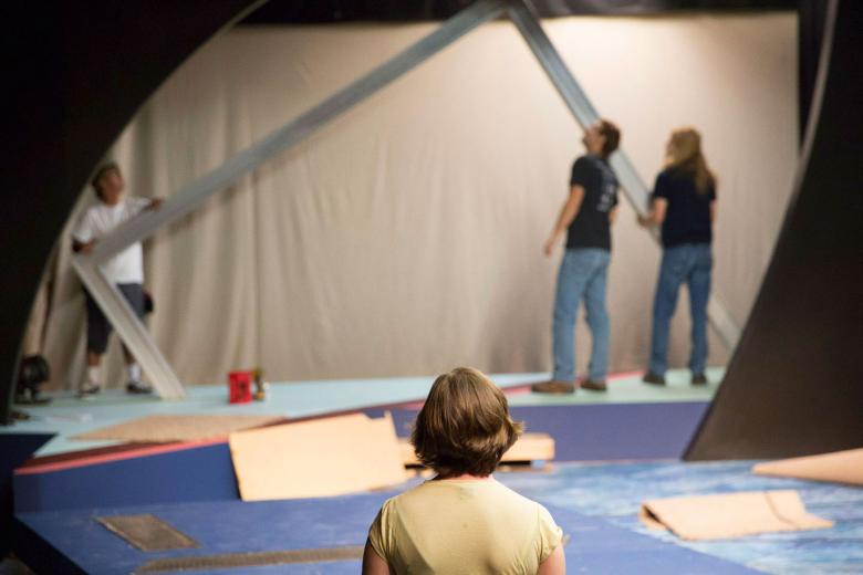 Samantha Reno, (pictured front middle) with a background in the fine and graphic arts, has spent four seasons as set designer and charge artist for B Street Theatre. Samantha Reno, (pictured front middle) with a background in the fine and graphic arts, has spent four seasons as set designer and charge artist for B Street Theatre.