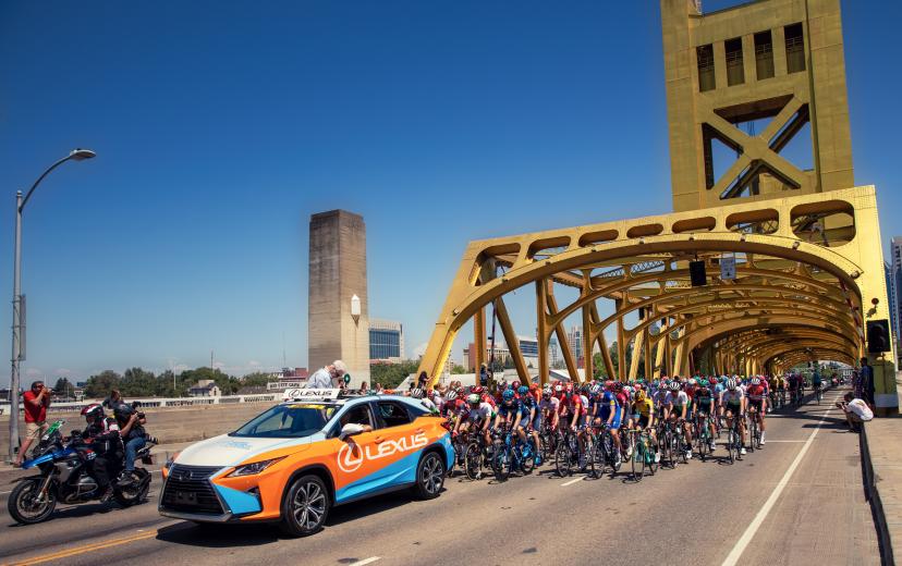 Riders head over the Tower Bridge and into Yolo County on May 12 during the 2019 Amgen Tour of California. The 13-city race started at L and 11th streets in Sacramento.