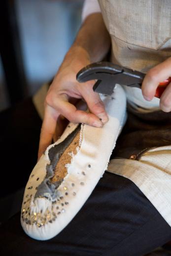 "When I first started I made a pattern off an old pair of Vans, cut up some pants and started making lace ups. From there I got into cutting soles and finding more and more resources for different pieces needed to make shoes" Schwartz explains. "When I first started I made a pattern off an old pair of Vans, cut up some pants and started making lace ups. From there I got into cutting soles and finding more and more resources for different pieces needed to make shoes" Schwartz explains.