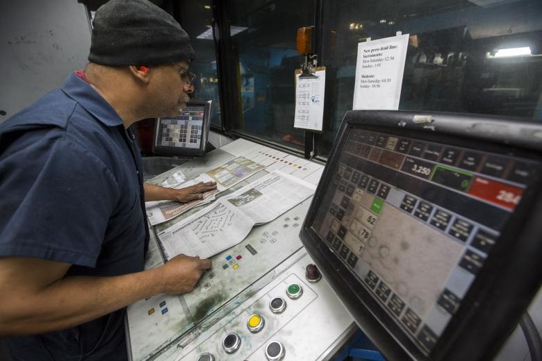 The Bee's pressroom operates nearly 22 hours a day (the only downtime is 2-5:30 a.m.), printing five daily newspapers and six weekly publications. 