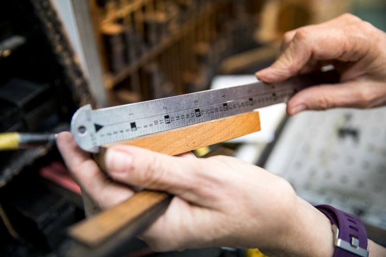Judith Berliner and her team produce invitations, postcards, menus, signs, announcements, stationery and more. The nearly-forgotten tools of letterpressing, like pica poles (to measure spaces), backward typeset and sticky boxes of colorful, thick ink are used daily here. “Our intention is never to be fast,” Berliner says. “It’s to be right.”