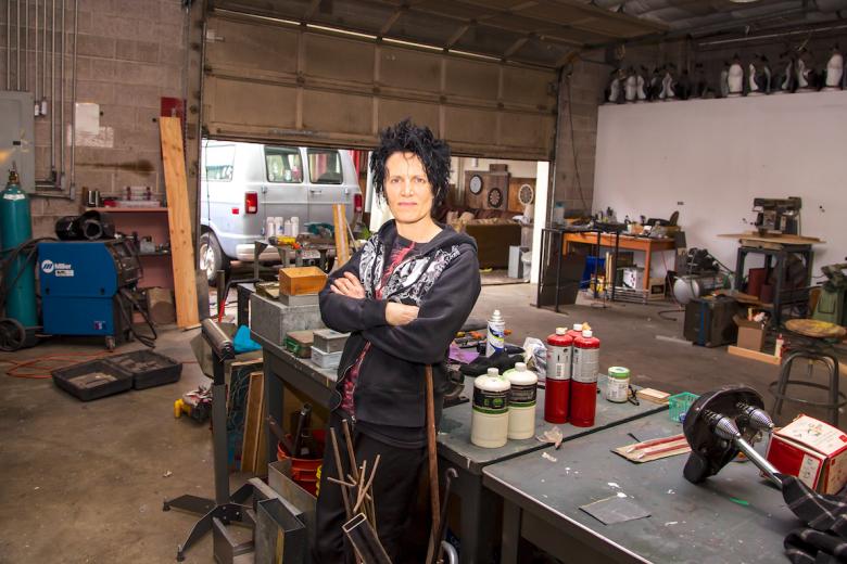 In her studio, contemporary artist Gale Hart takes a break from working on her WAL project In her studio, contemporary artist Gale Hart takes a break from working on her WAL project