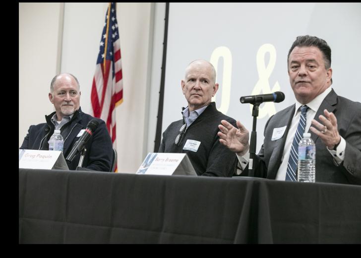Greg Paquin, founder
and president, The Gregory Group; Randy Dixon, regional managing director, Colliers International; Barry Broome, president and CEO, Greater Sacramento Economic Council