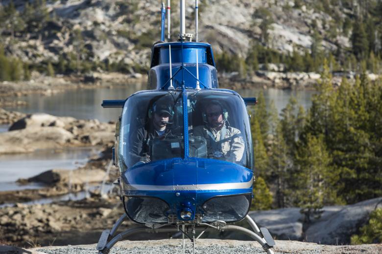 SMUD workers preparing to fly out of the Buck Island Reservoir after completing repairs on valve at the dam site. SMUD workers preparing to fly out of the Buck Island Reservoir after completing repairs on valve at the dam site.