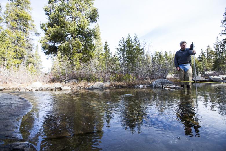 SMUD hydrographer Grant Winslow taking a routine stream flow measurement downstream of Buck Island dam to verify that SMUD is meeting the minimum required instream flow into the Little Rubicon river. SMUD hydrographer Grant Winslow taking a routine stream flow measurement downstream of Buck Island dam to verify that SMUD is meeting the minimum required instream flow into the Little Rubicon river.