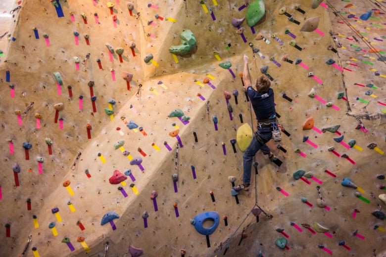 The Pipeworks gym on North 16th Street offers climbers more than 100 ever-changing routes. Everyday, the gym’s full-time team of routesetters changes a handful of paths, meticulously piecing together a massive puzzle of hand and foot holds.