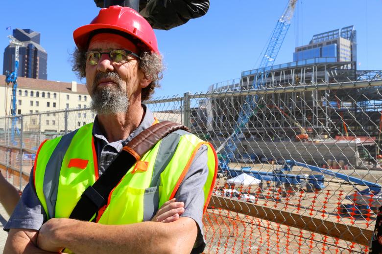 Artist Michael Bishop attends a street tour viewing construction at the new Golden 1 Center. Artist Michael Bishop attends a street tour viewing construction at the new Golden 1 Center.