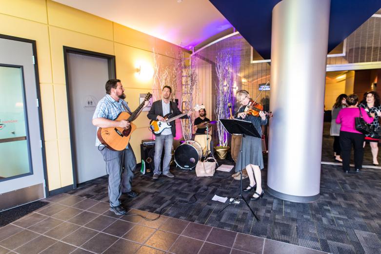 Sacramento's own Be Brave Bold Robot plays a set in the lobby of the McClellan Conference Center, welcoming guests to its LEAP event. Sacramento's own Be Brave Bold Robot plays a set in the lobby of the McClellan Conference Center, welcoming guests to its LEAP event.
