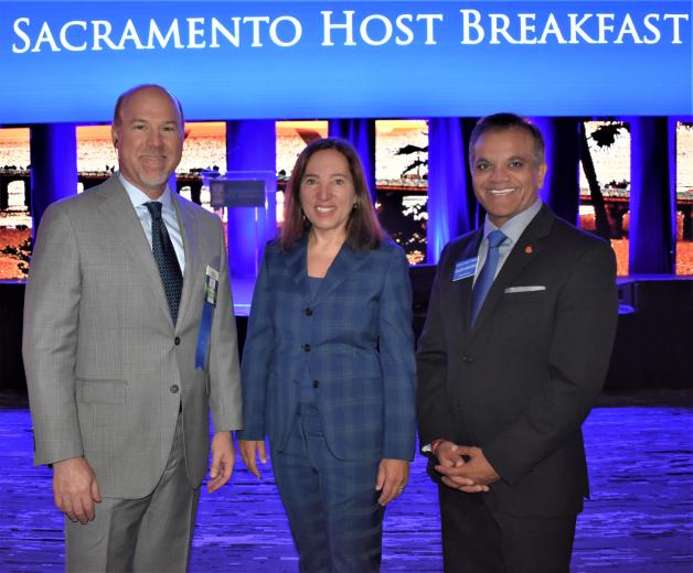 James Conforti, interim president and CEO, Sutter Health; Eleni Kounalakis, lieutenant governor, State of California; Kailesh Karavadra, chair, California Chamber of Commerce Board of Directors and partner, EY