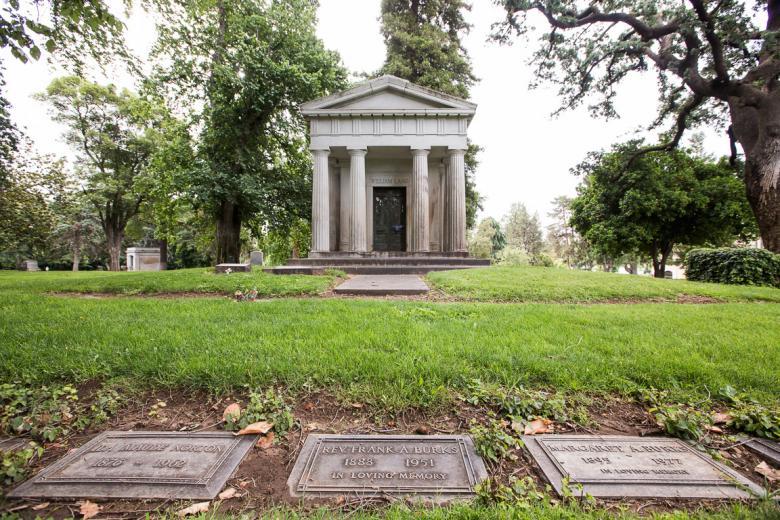 The William Land private mausoleum sits on the highest elevation point within the city and is a Sacramento landmark. The William Land private mausoleum sits on the highest elevation point within the city and is a Sacramento landmark.