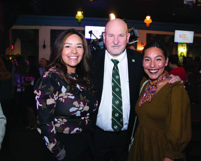 Esmeralda Peña, vice president of human resources, Vanir; Robert Nelsen, president, Sacramento State; and Sirena Peña, recruiting coordinator, Vanir