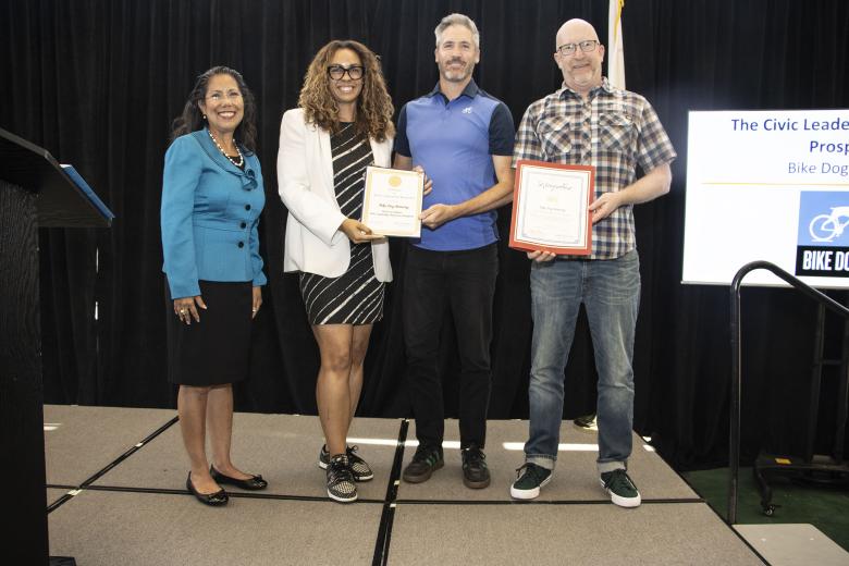 Mayor Martha Guerrero, City of West Sacramento Member; Dr. Dawnte Early, West Sacramento Councilmember; Sage Smith, Bike Dog Brewing and Raef Porter, Bike Dog Brewing