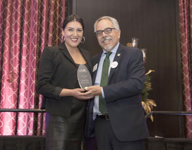 Maritza Davis, vice president, experiences and social responsibility, Sacramento Kings; and Phil Garcia, vice president of public affairs and advocacy, Sacramento State