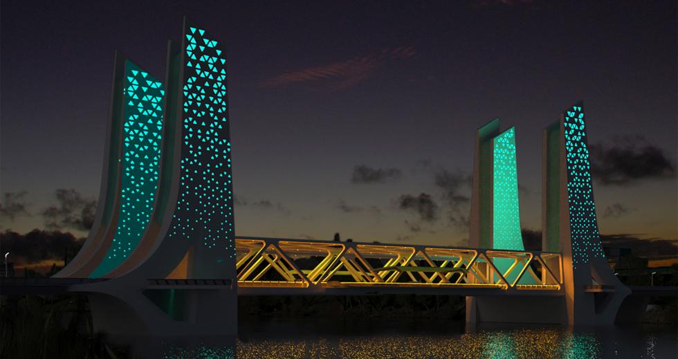 A rendering of the "Thru" Version 2 concept design for the replacement I Street Bridge as it appeared during a community event Thursday evening in Old Sacramento. (Photo courtesy T.Y. Lin International Group/I Street Bridge Replacement Project)