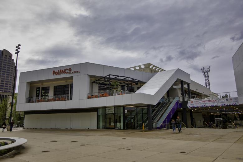 The shops and restaurants at DOCO were empty of patrons on Saturday.