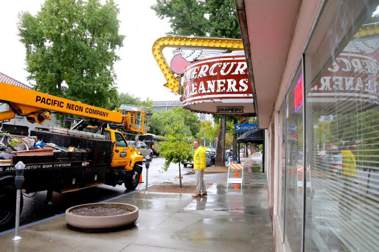 On September 25, 2015, CADA brought in a crew from Pacific Neon to remove and renovate the vintage neon sign. On September 25, 2015, CADA brought in a crew from Pacific Neon to remove and renovate the vintage neon sign.
