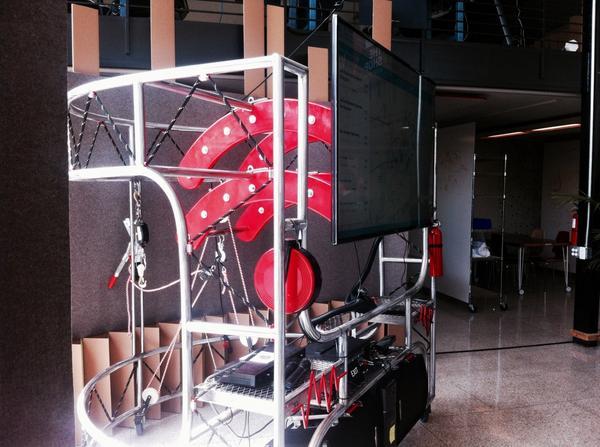 Marshall's Monitaur raises and lowers a flatscreen monitor with a giant slot-machine handle.
(Photo courtesy of Allison Joy) Marshall's Monitaur raises and lowers a flatscreen monitor with a giant slot-machine handle. (Photo courtesy of Allison Joy)