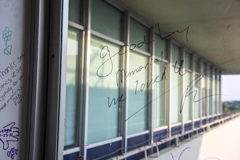 A fond goodbye is written on a seventh floor window at Sutter Memorial Hospital at 5151 F Street.  A fond goodbye is written on a seventh floor window at Sutter Memorial Hospital at 5151 F Street.