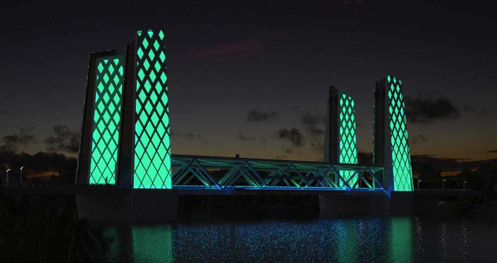 A rendering of the "Thru" Version 1 concept design for the replacement I Street Bridge as it appeared during a community event Thursday evening in Old Sacramento. (Photo courtesy T.Y. Lin International Group/I Street Bridge Replacement Project)