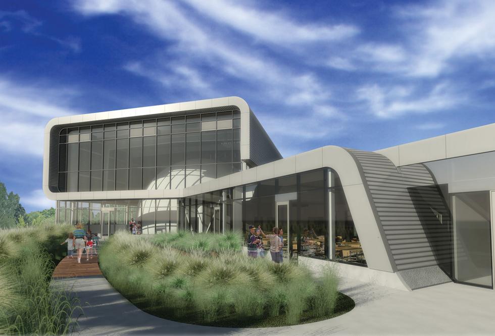 At the planned Powerhouse Science Center, by Dreyfuss & Blackford, the new Earth & Space Sciences Center will connect to the 1912 Willis Polk-designed power station. Courtesy of Dreyfuss & Blackford Architects.