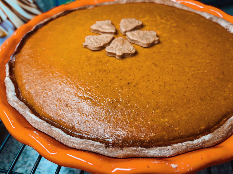 Jen Benedet served pumpkin pie made with acorn flour and homegrown pumpkin at a recent Thanksgiving. (Photo courtesy of Jen Benedet)