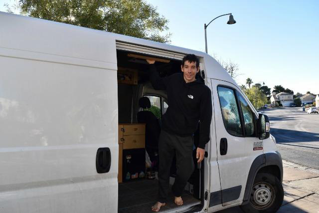 Honnold lived out of vans for several years, preferring their convenience to travel to rock climbing destinations. (Photo courtesy of Bruce Aldrich)