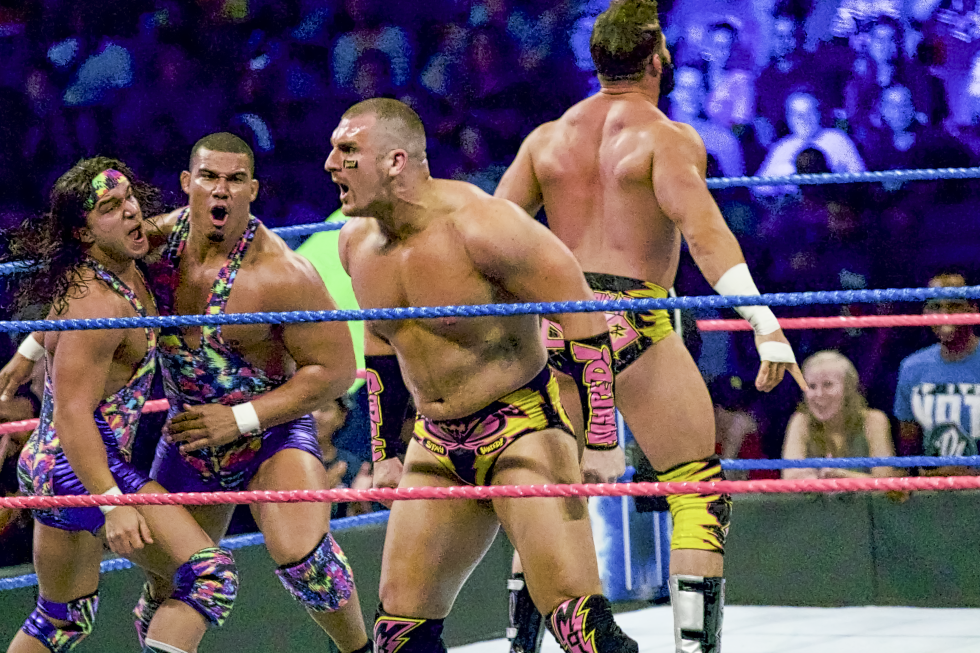 Wrestlers entertain the sold out World Wrestling Entertainment crowd at Golden 1 Center on Oct. 9, 2016.